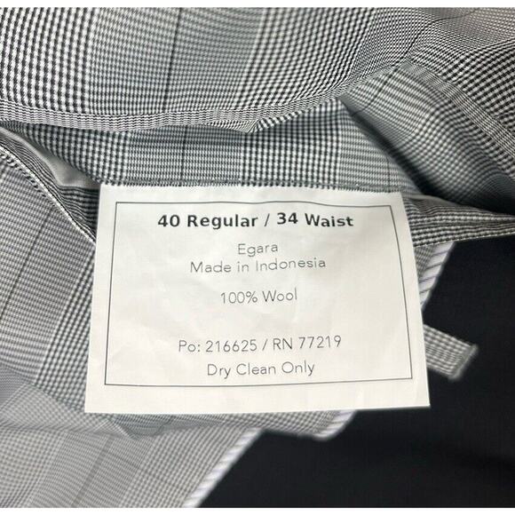 Egara Black Slim Fit Super 120 Wool Blazer Suit Jacket Size 40 Regular 34 Waist - Picture 8 of 8